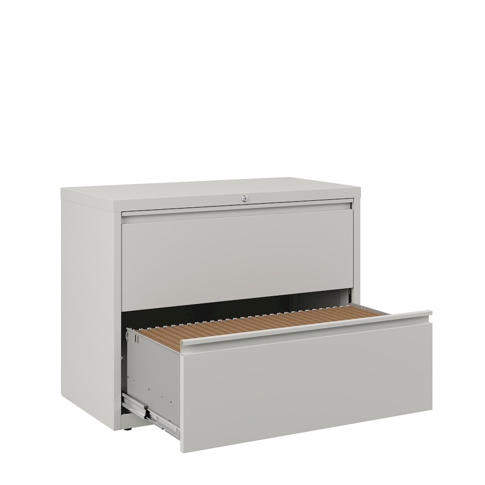 Hirsh 36 Inch Wide 2 Drawer Metal Lateral File Cabinet, Light Gray. Picture 4