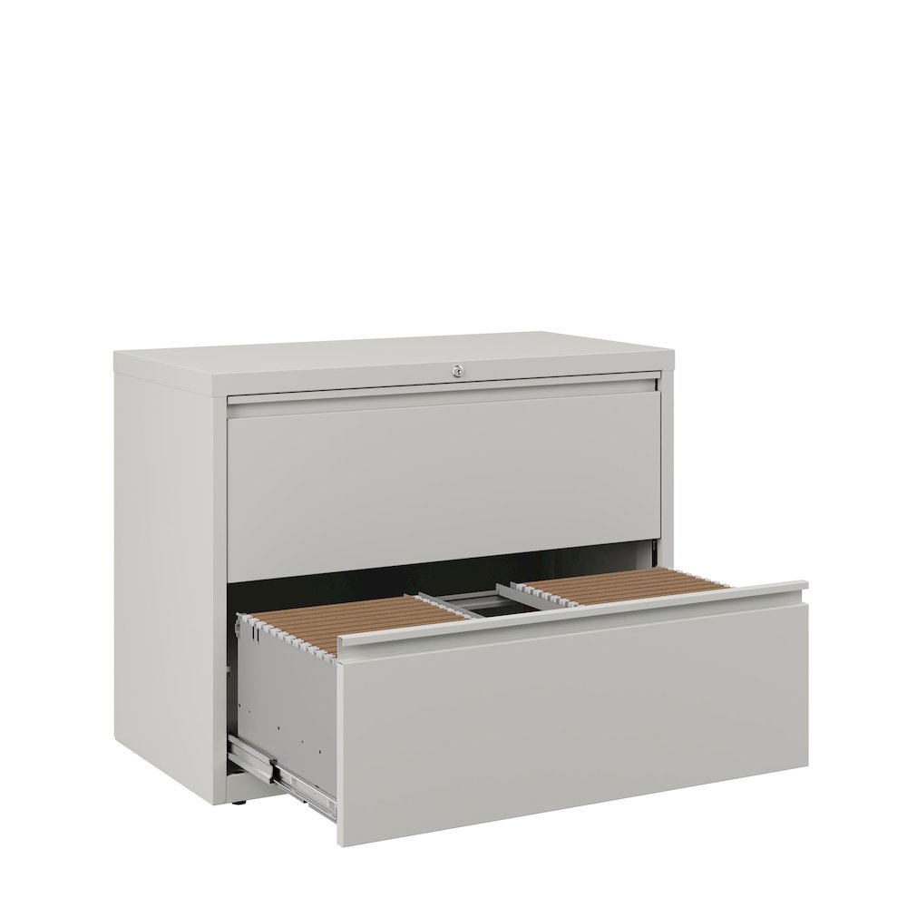Hirsh 36 Inch Wide 2 Drawer Metal Lateral File Cabinet, Light Gray. Picture 5