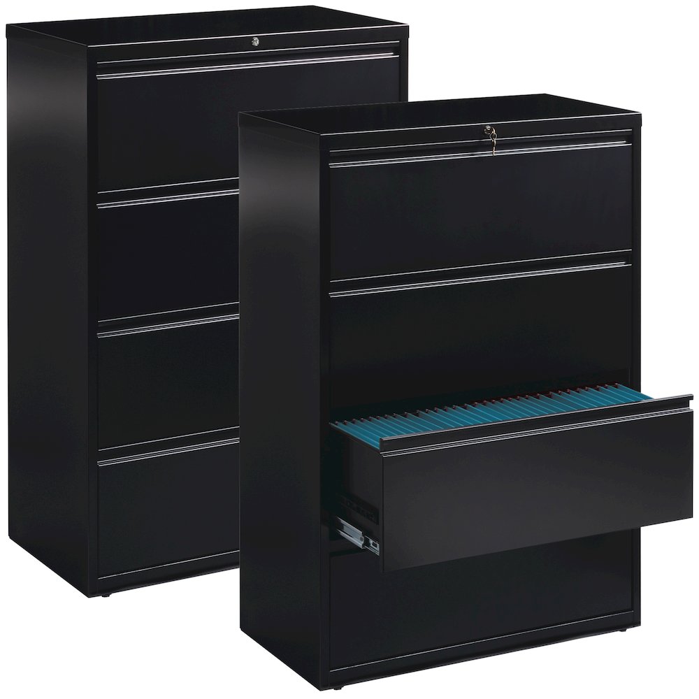 Hirsh 36 Inch Wide 4 Drawer Metal Lateral File Cabinet, Black. Picture 7