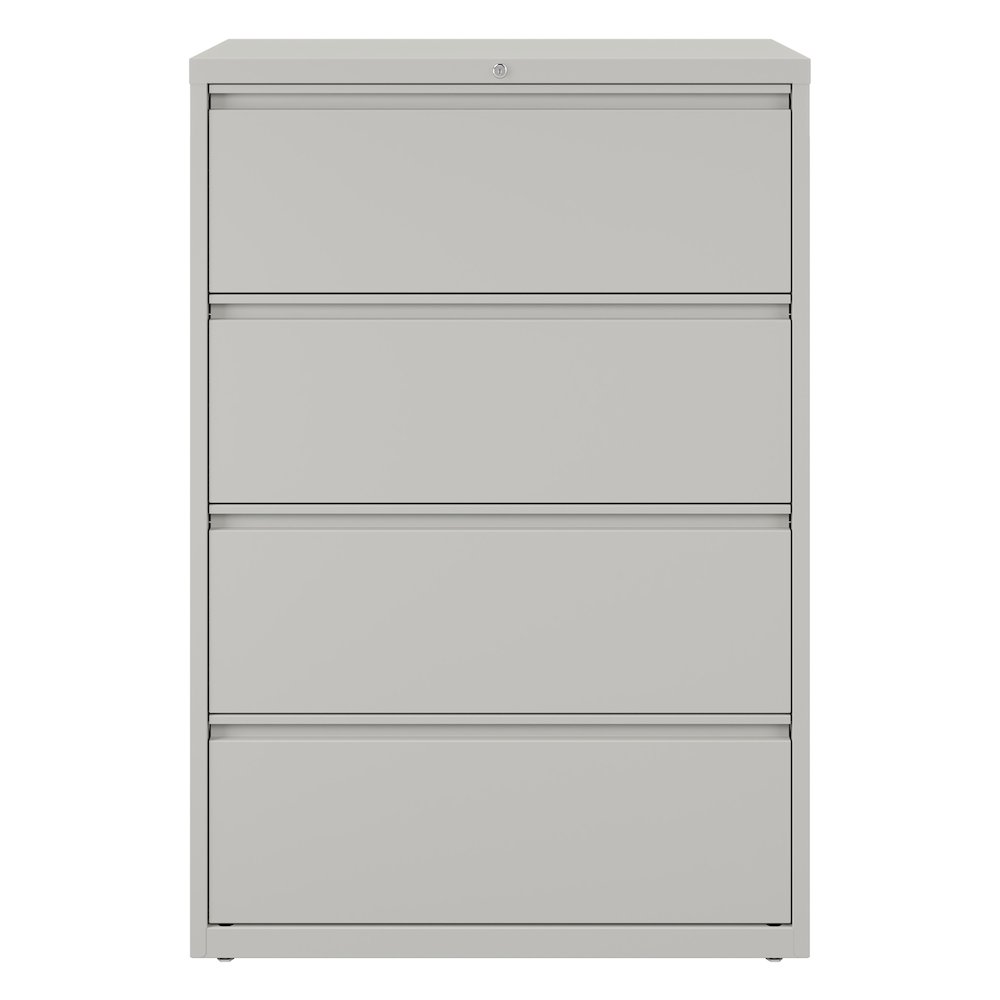 Hirsh 36 Inch Wide 4 Drawer Metal Lateral File Cabinet, Light Gray. Picture 1