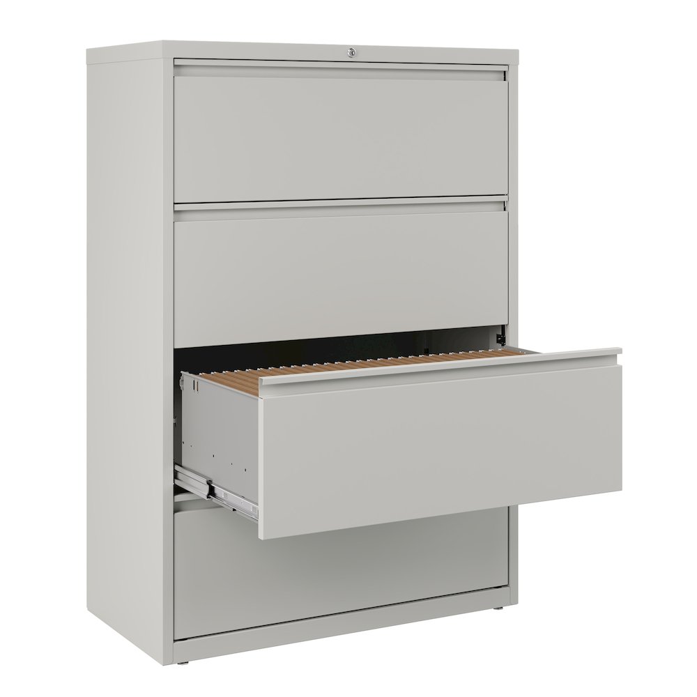 Hirsh 36 Inch Wide 4 Drawer Metal Lateral File Cabinet, Light Gray. Picture 3