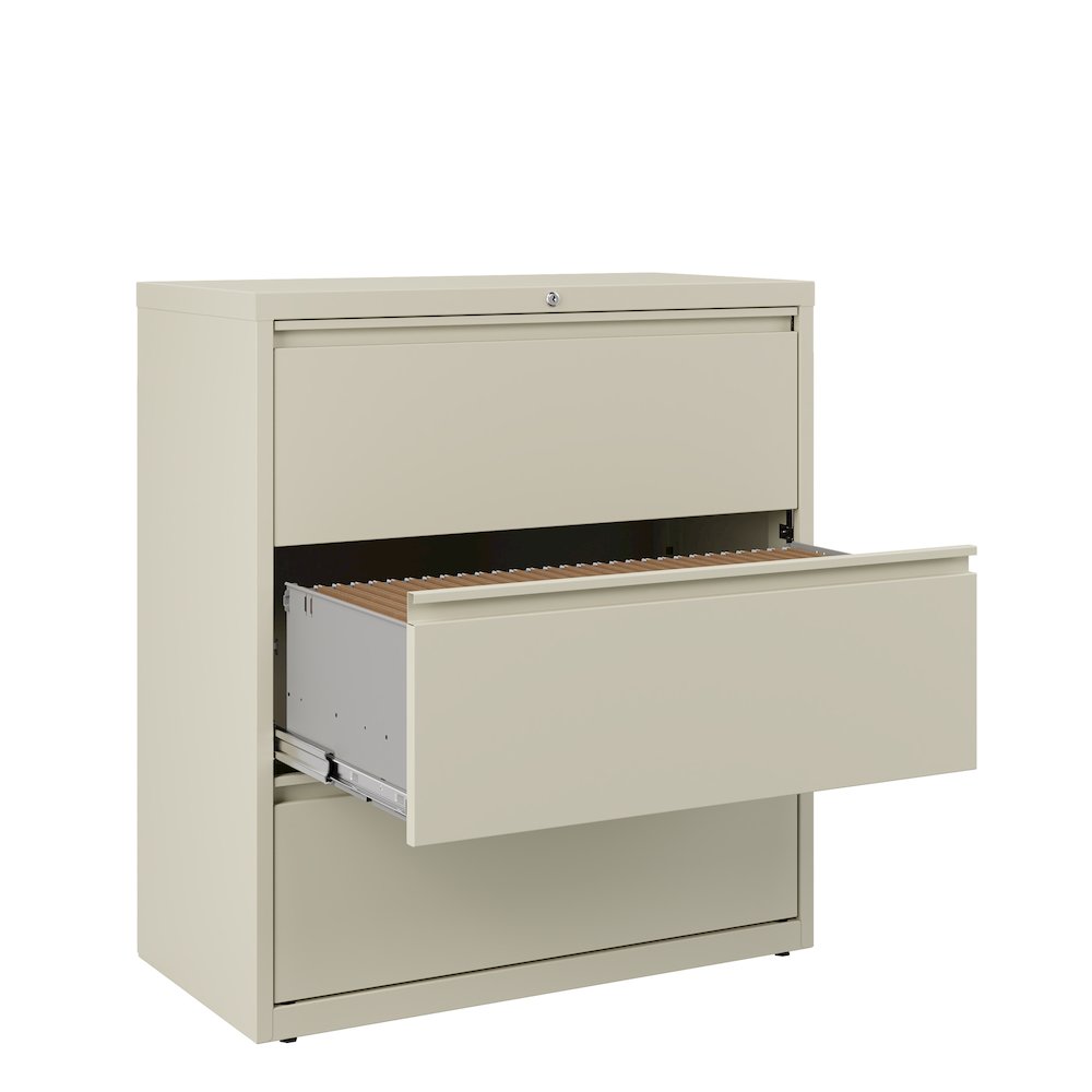 Hirsh 36 Inch Wide 3 Drawer Metal Lateral File Cabinet, Putty. Picture 2
