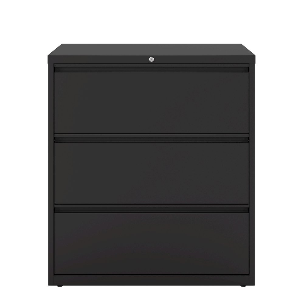 Hirsh 36 Inch Wide 3 Drawer Metal Lateral File Cabinet, Black. Picture 1
