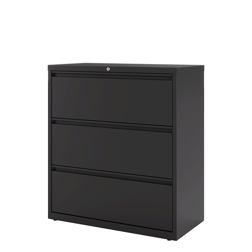 Hirsh 36 Inch Wide 3 Drawer Metal Lateral File Cabinet, Black. Picture 2