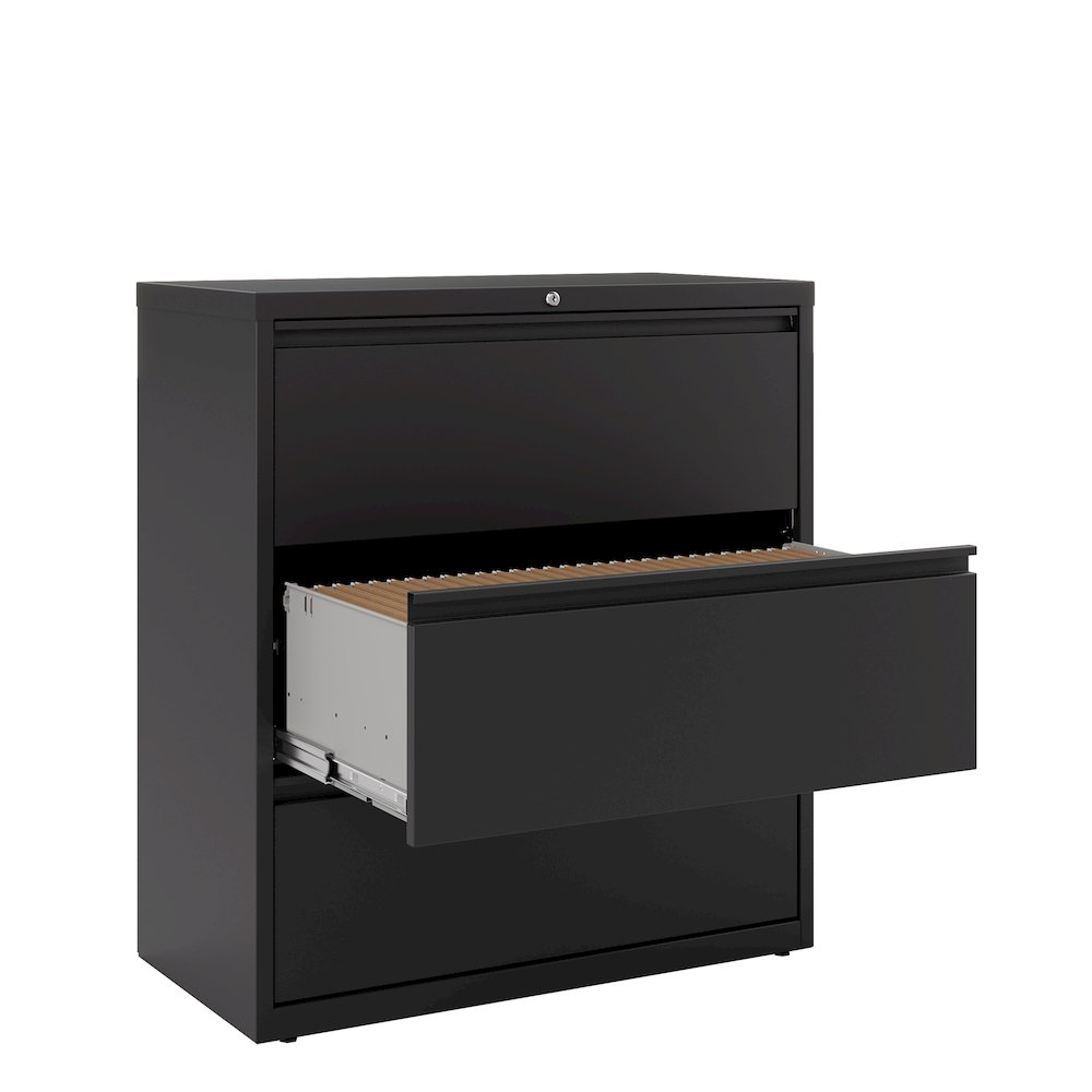 Hirsh 36 Inch Wide 3 Drawer Metal Lateral File Cabinet, Black. Picture 3