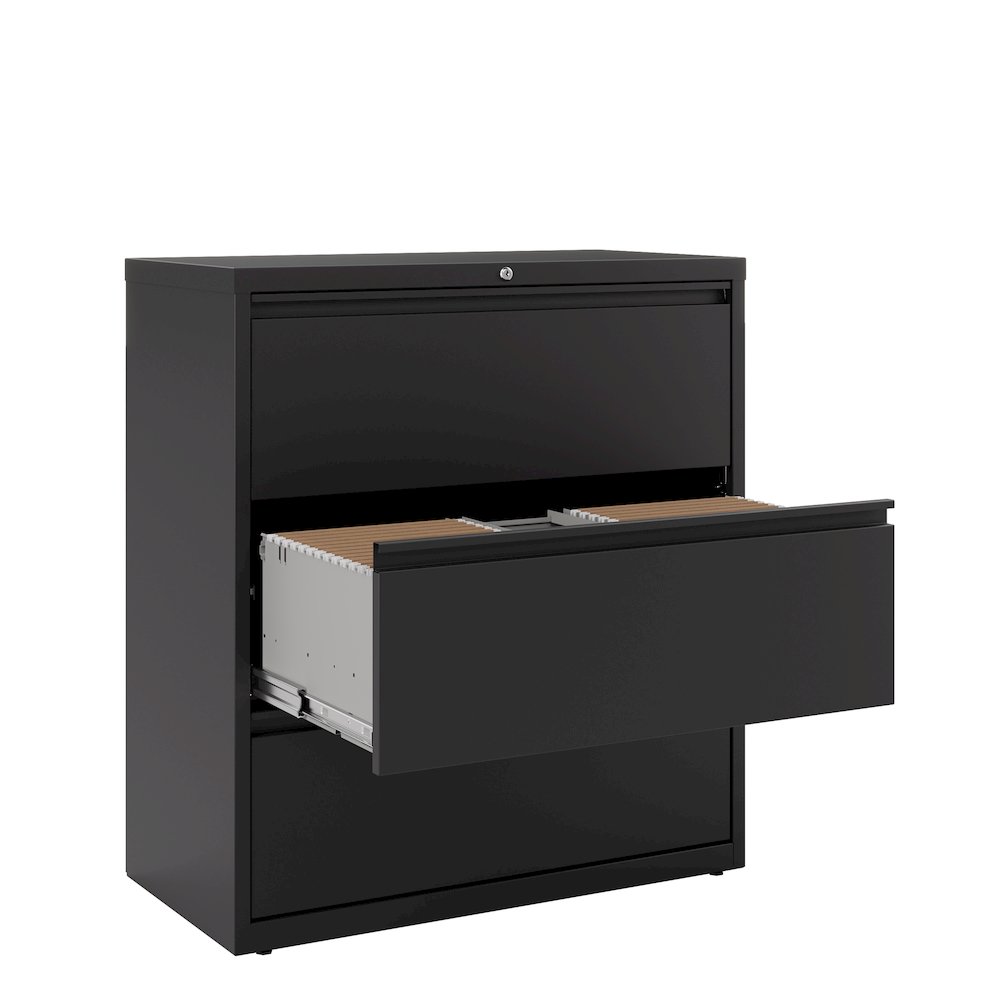 Hirsh 36 Inch Wide 3 Drawer Metal Lateral File Cabinet, Black. Picture 4