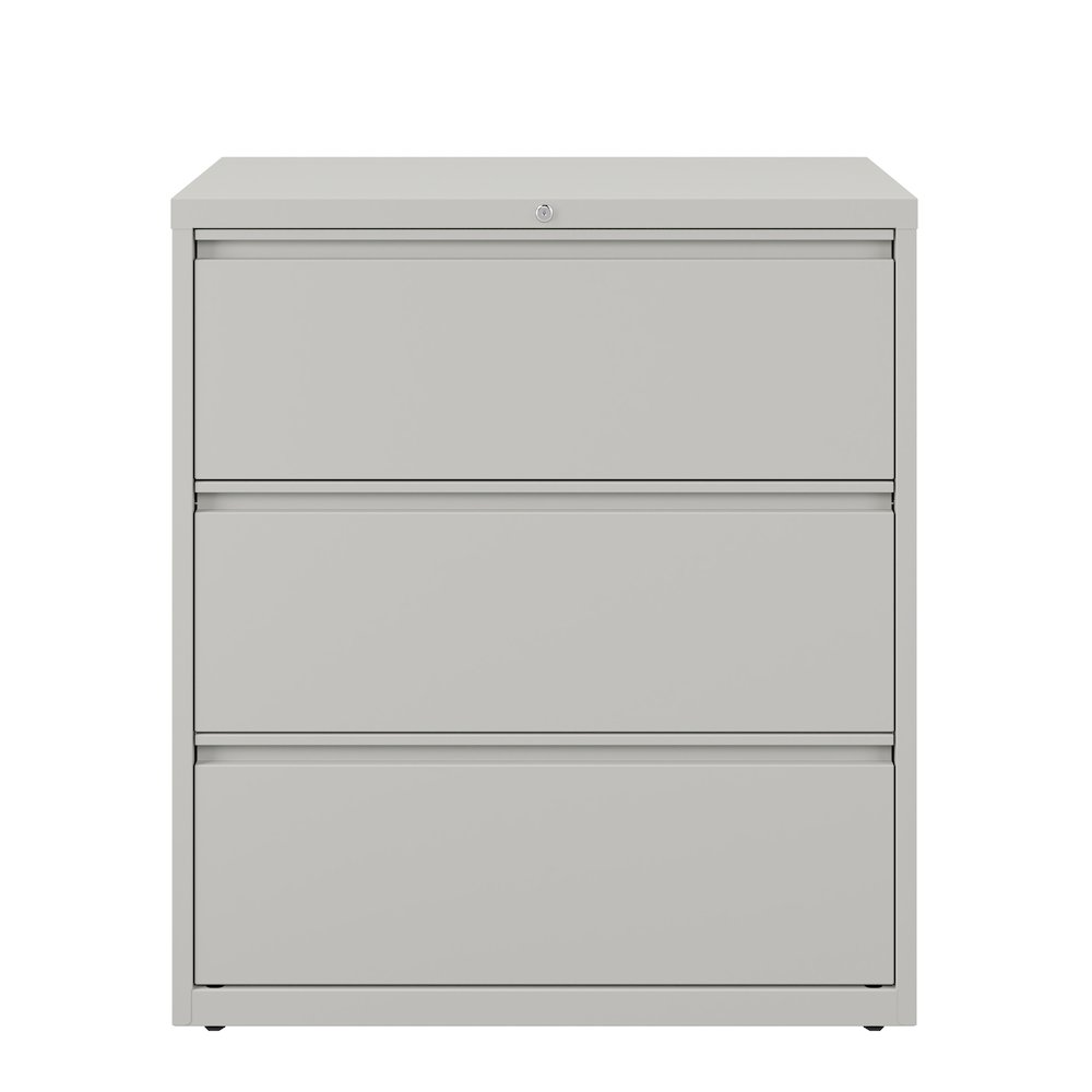 Hirsh 36 Inch Wide 3 Drawer Metal Lateral File Cabinet, Light Gray. Picture 1