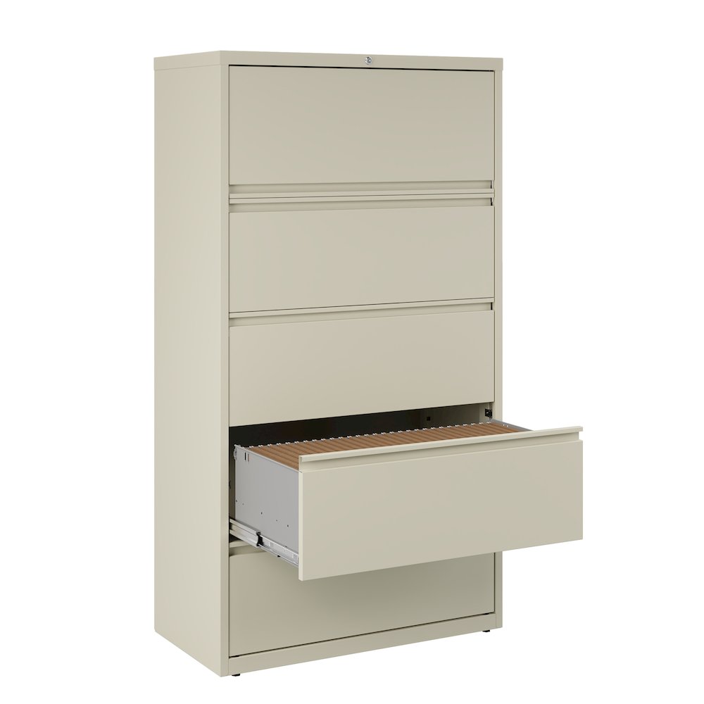 Hirsh 36 Inch Wide 5 Drawer Metal Lateral File Cabinet, Putty. Picture 3