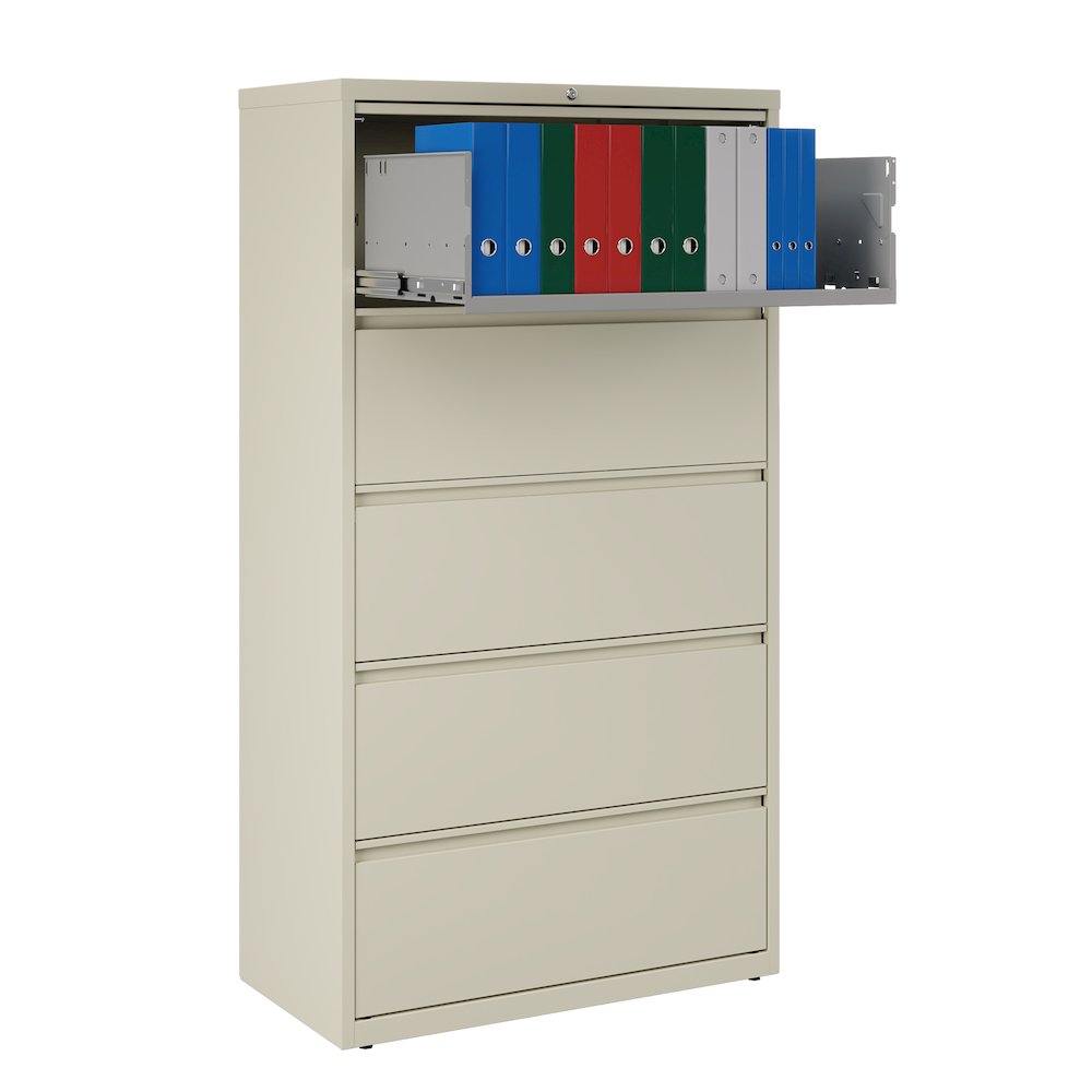 Hirsh 36 Inch Wide 5 Drawer Metal Lateral File Cabinet, Putty. Picture 5