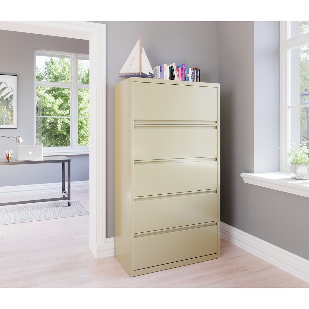 Hirsh 36 Inch Wide 5 Drawer Metal Lateral File Cabinet, Putty. Picture 8