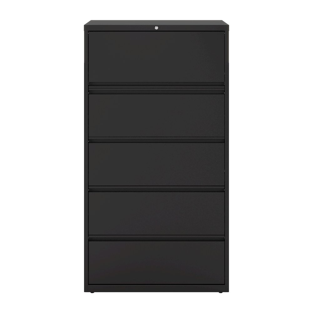 Hirsh 36 Inch Wide 5 Drawer Metal Lateral File Cabinet, Black. Picture 1