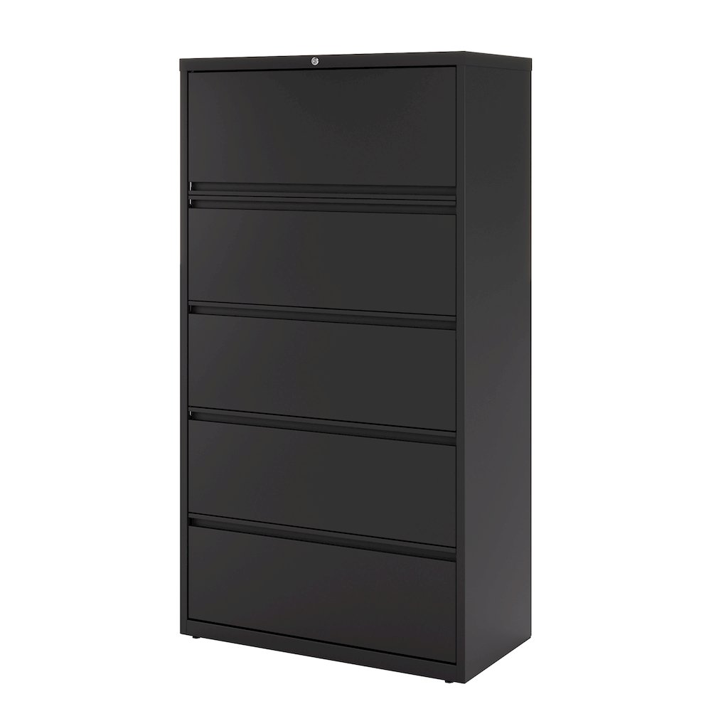 Hirsh 36 Inch Wide 5 Drawer Metal Lateral File Cabinet, Black. Picture 2