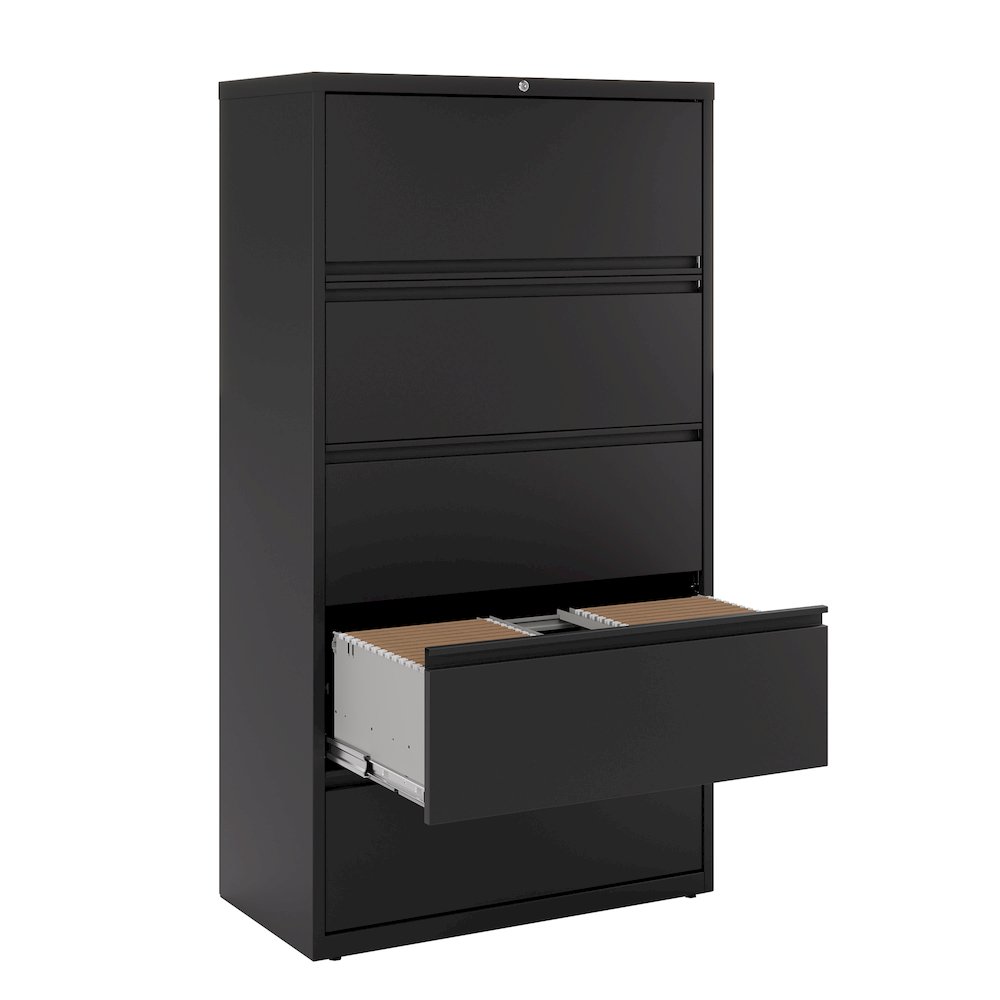 Hirsh 36 Inch Wide 5 Drawer Metal Lateral File Cabinet, Black. Picture 4