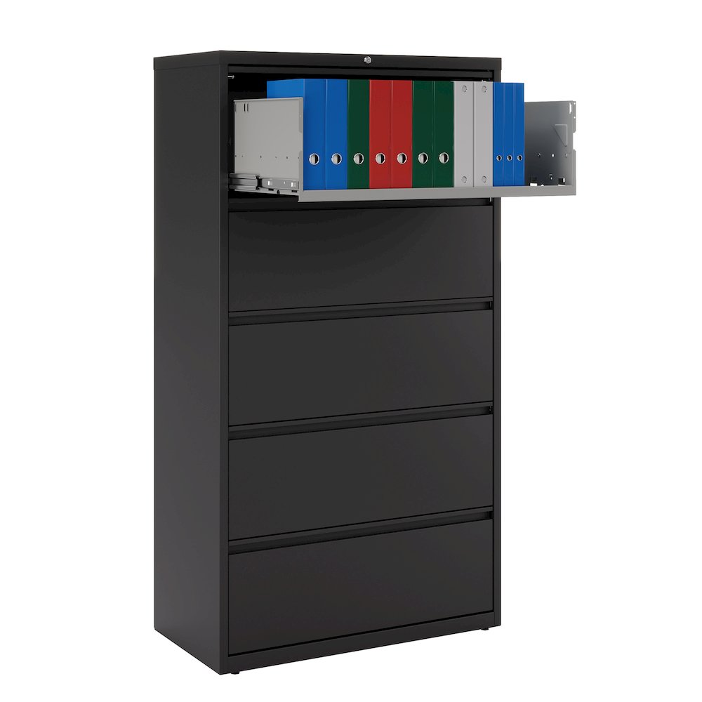 Hirsh 36 Inch Wide 5 Drawer Metal Lateral File Cabinet, Black. Picture 5