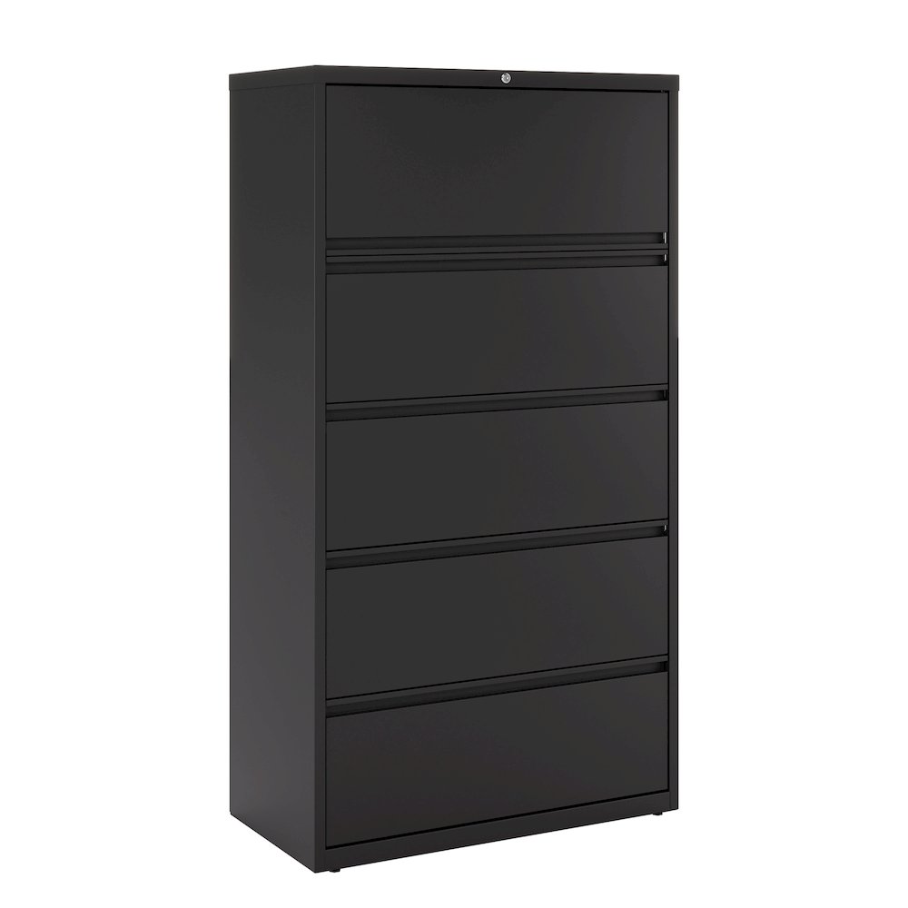 Hirsh 36 Inch Wide 5 Drawer Metal Lateral File Cabinet, Black. Picture 10