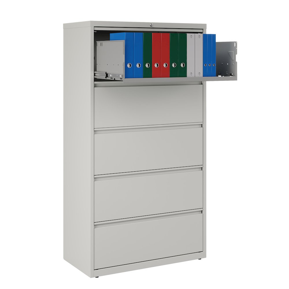 Hirsh 36 Inch Wide 5 Drawer Metal Lateral File Cabinet, Light Gray. Picture 5