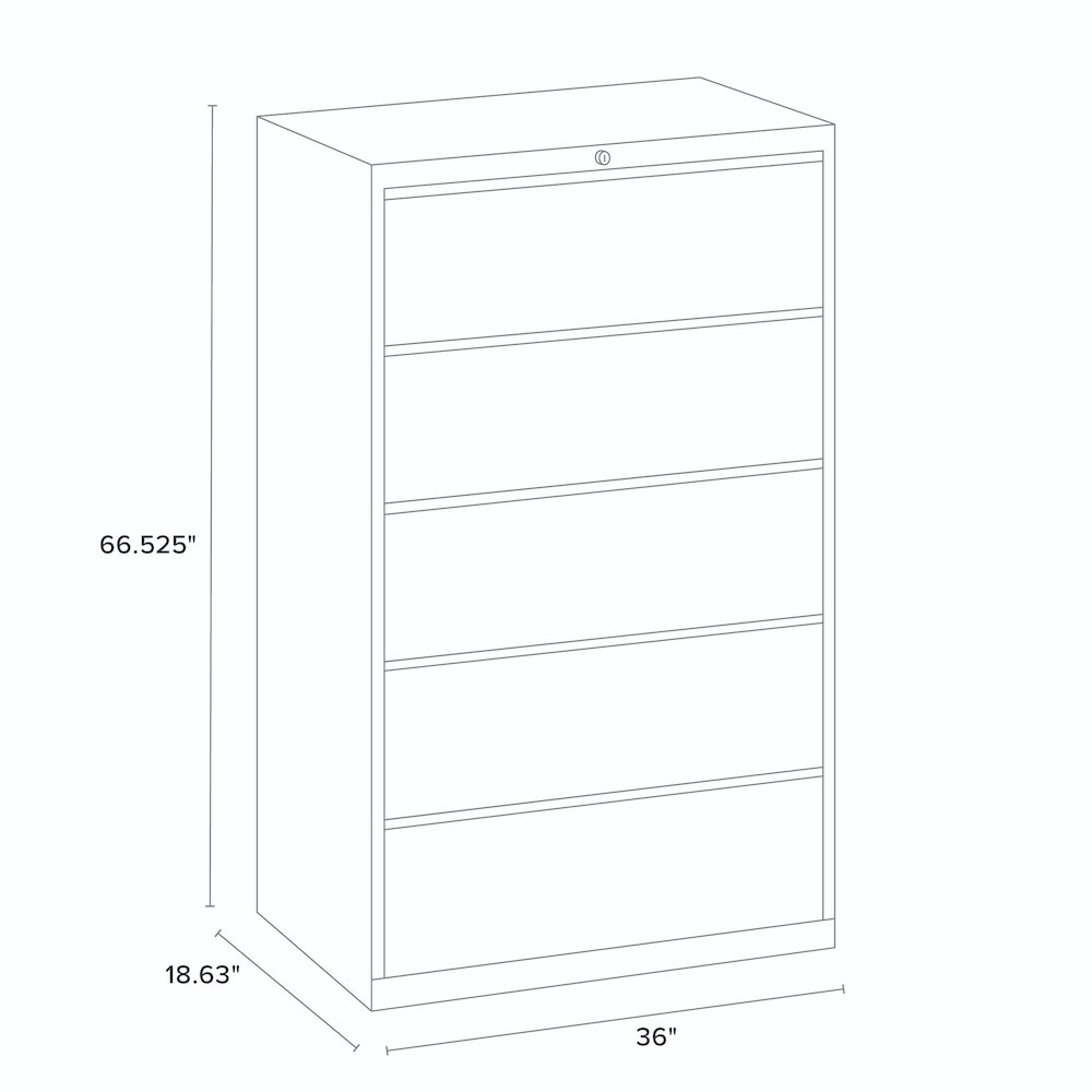 Hirsh 36 Inch Wide 5 Drawer Metal Lateral File Cabinet, Light Gray. Picture 2