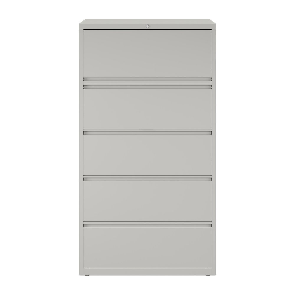 Hirsh 36 Inch Wide 5 Drawer Metal Lateral File Cabinet, Light Gray. Picture 3