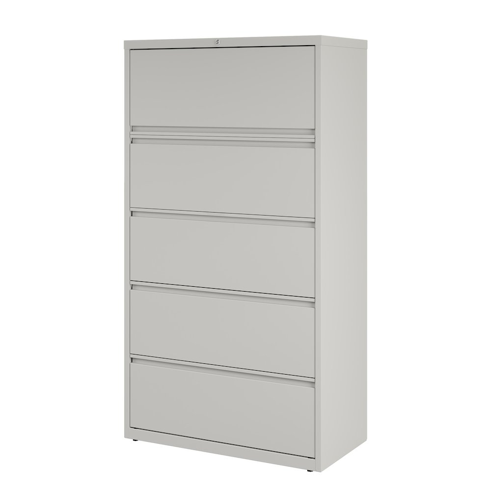 Hirsh 36 Inch Wide 5 Drawer Metal Lateral File Cabinet, Light Gray. Picture 4