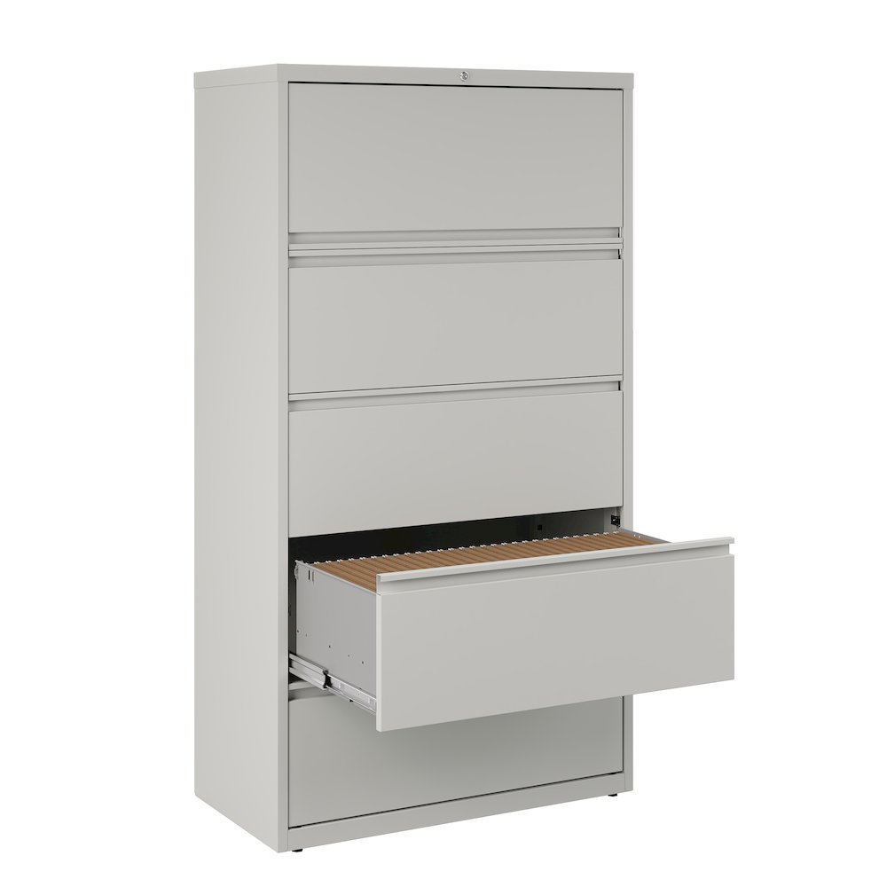 Hirsh 36 Inch Wide 5 Drawer Metal Lateral File Cabinet, Light Gray. Picture 5