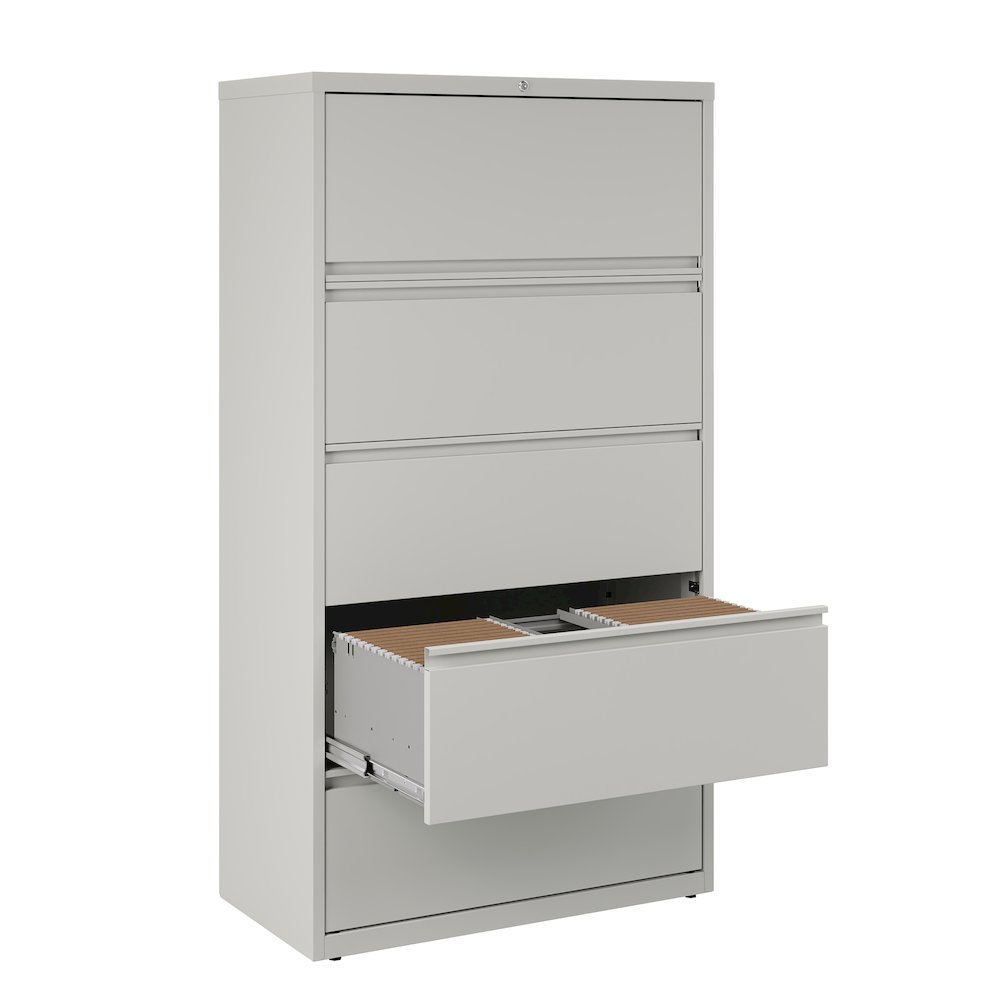 Hirsh 36 Inch Wide 5 Drawer Metal Lateral File Cabinet, Light Gray. Picture 6