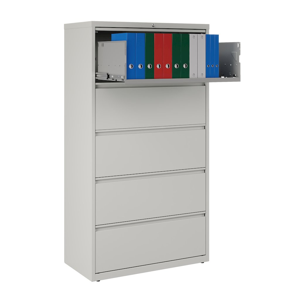 Hirsh 36 Inch Wide 5 Drawer Metal Lateral File Cabinet, Light Gray. Picture 7