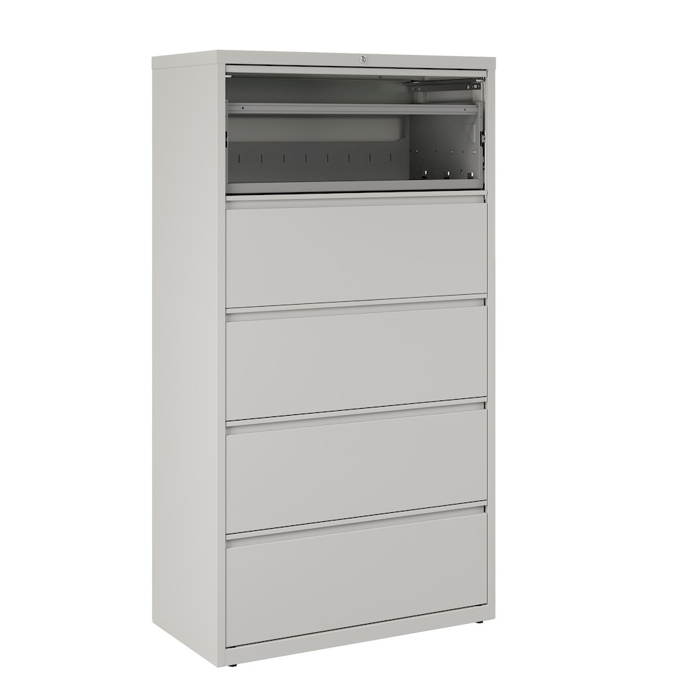 Hirsh 36 Inch Wide 5 Drawer Metal Lateral File Cabinet, Light Gray. Picture 8