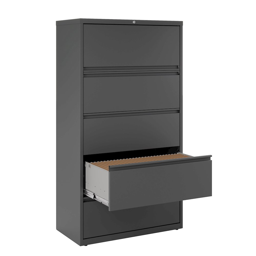 Hirsh 36 Inch Wide 5 Drawer Metal Lateral File Cabinet, Charcoal. Picture 3