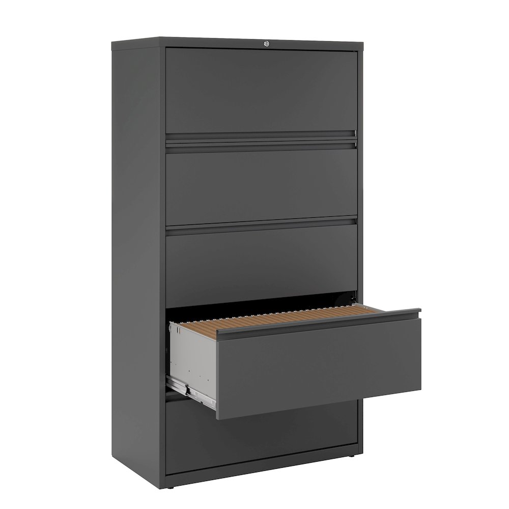 Hirsh 36 Inch Wide 5 Drawer Metal Lateral File Cabinet, Charcoal. Picture 5