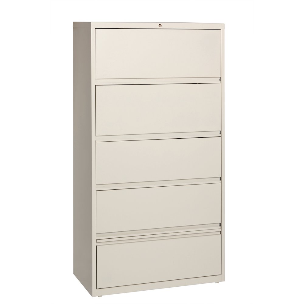 Hirsh 36 inch Wide 5 Drawer Metal Lateral File Cabinet, Putty. Picture 4