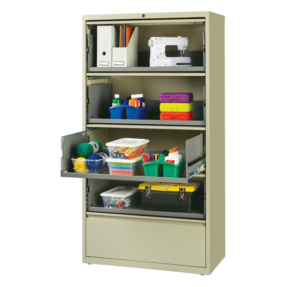 Hirsh 36 inch Wide 5 Drawer Metal Lateral File Cabinet, Putty. Picture 5