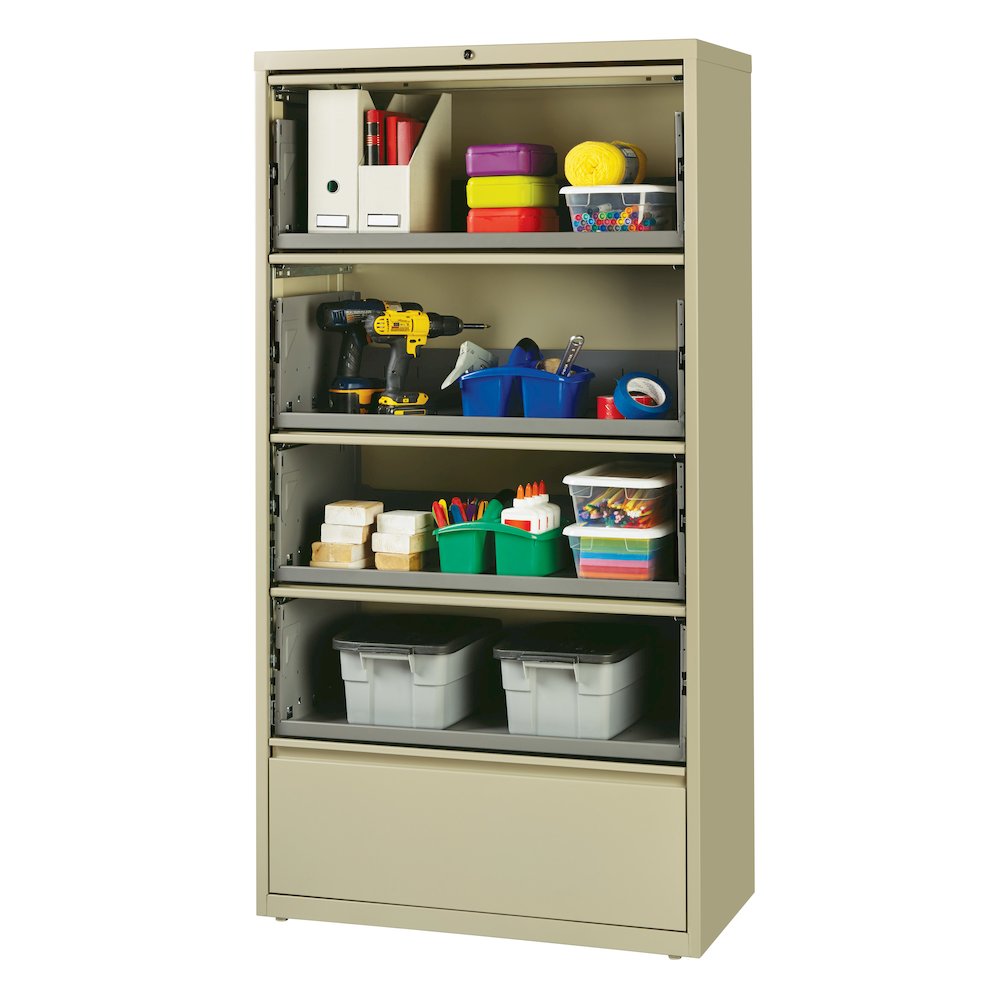 Hirsh 36 inch Wide 5 Drawer Metal Lateral File Cabinet, Putty. Picture 6