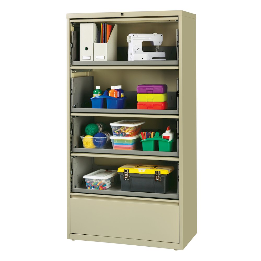 Hirsh 36 inch Wide 5 Drawer Metal Lateral File Cabinet, Putty. Picture 7