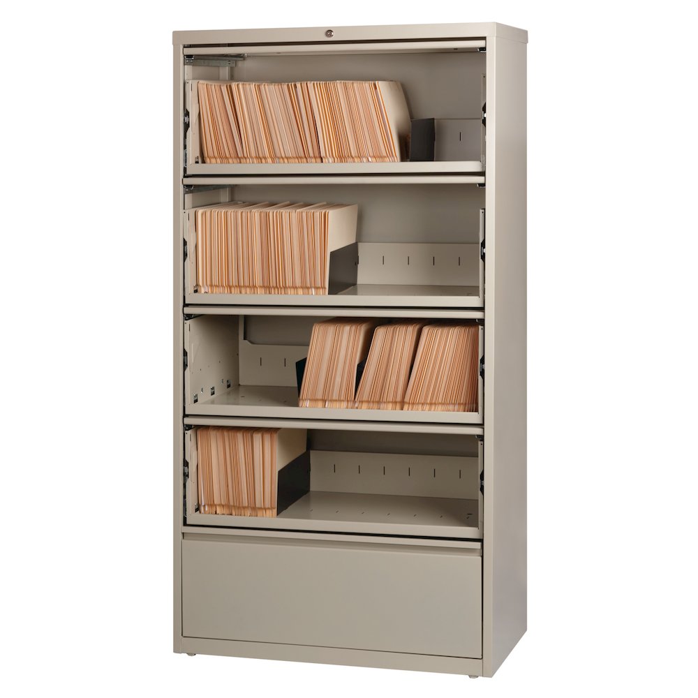 Hirsh 36 inch Wide 5 Drawer Metal Lateral File Cabinet, Putty. Picture 8