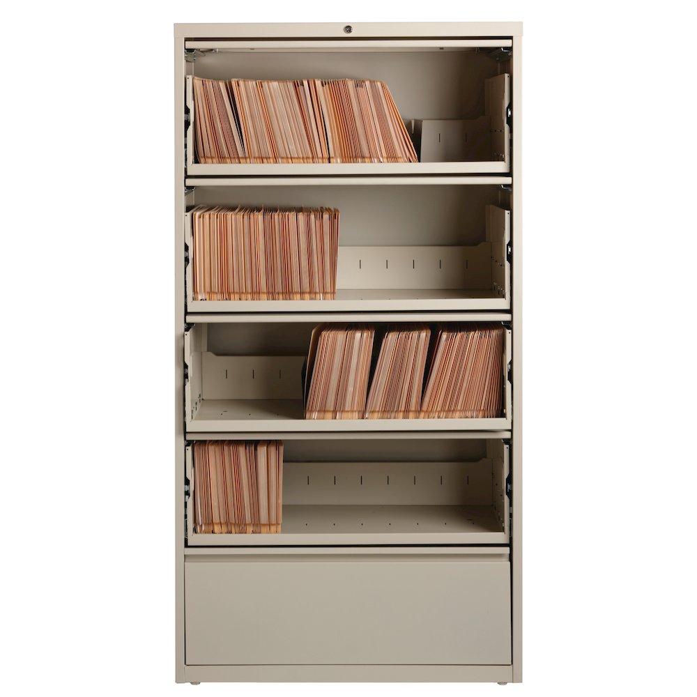 Hirsh 36 inch Wide 5 Drawer Metal Lateral File Cabinet, Putty. Picture 9