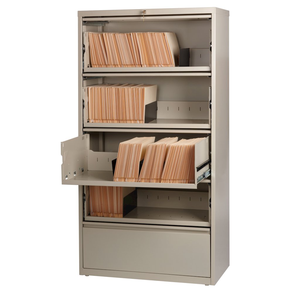 Hirsh 36 inch Wide 5 Drawer Metal Lateral File Cabinet, Putty. Picture 10