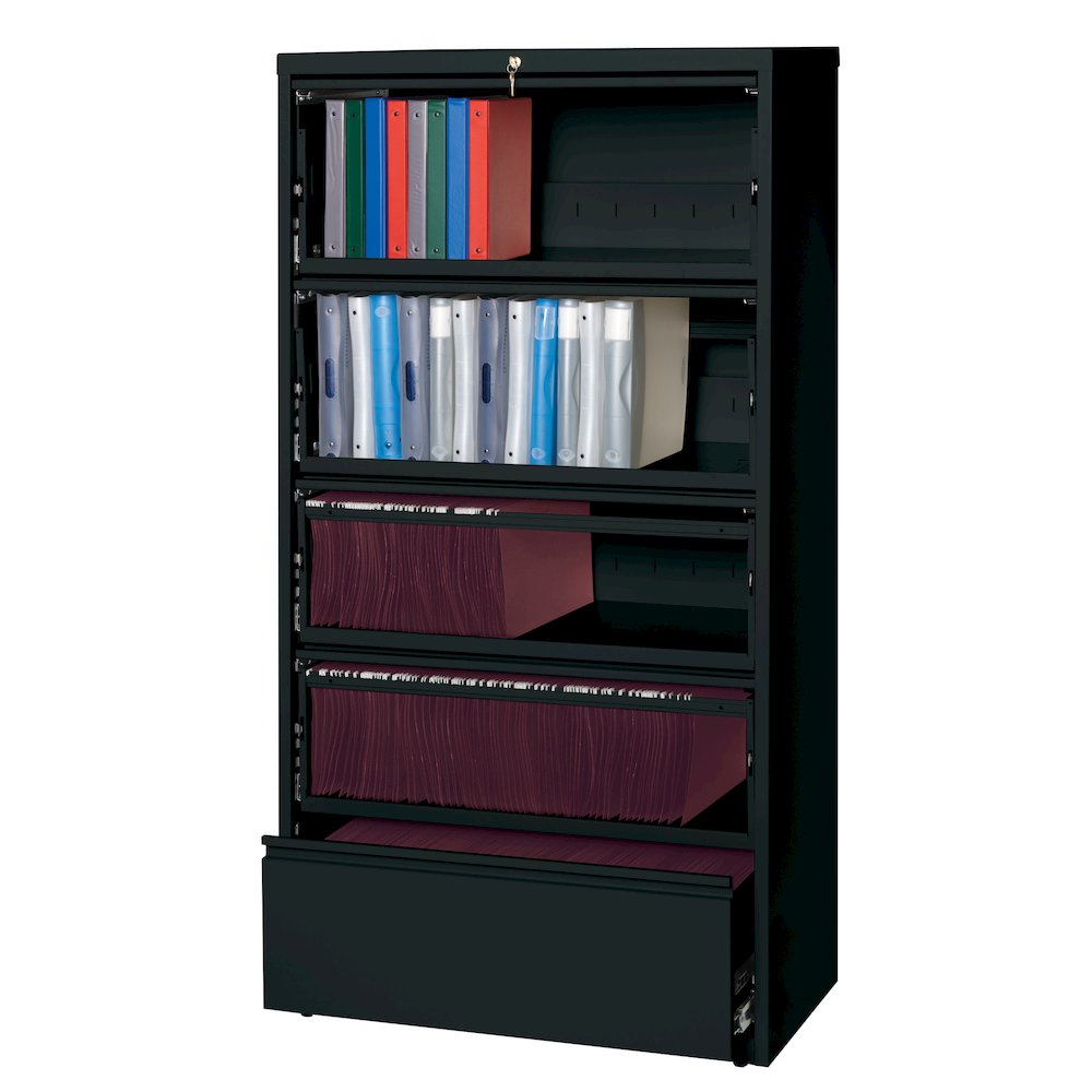 Hirsh 36 inch Wide 5 Drawer Metal Lateral File Cabinet, Black. Picture 4