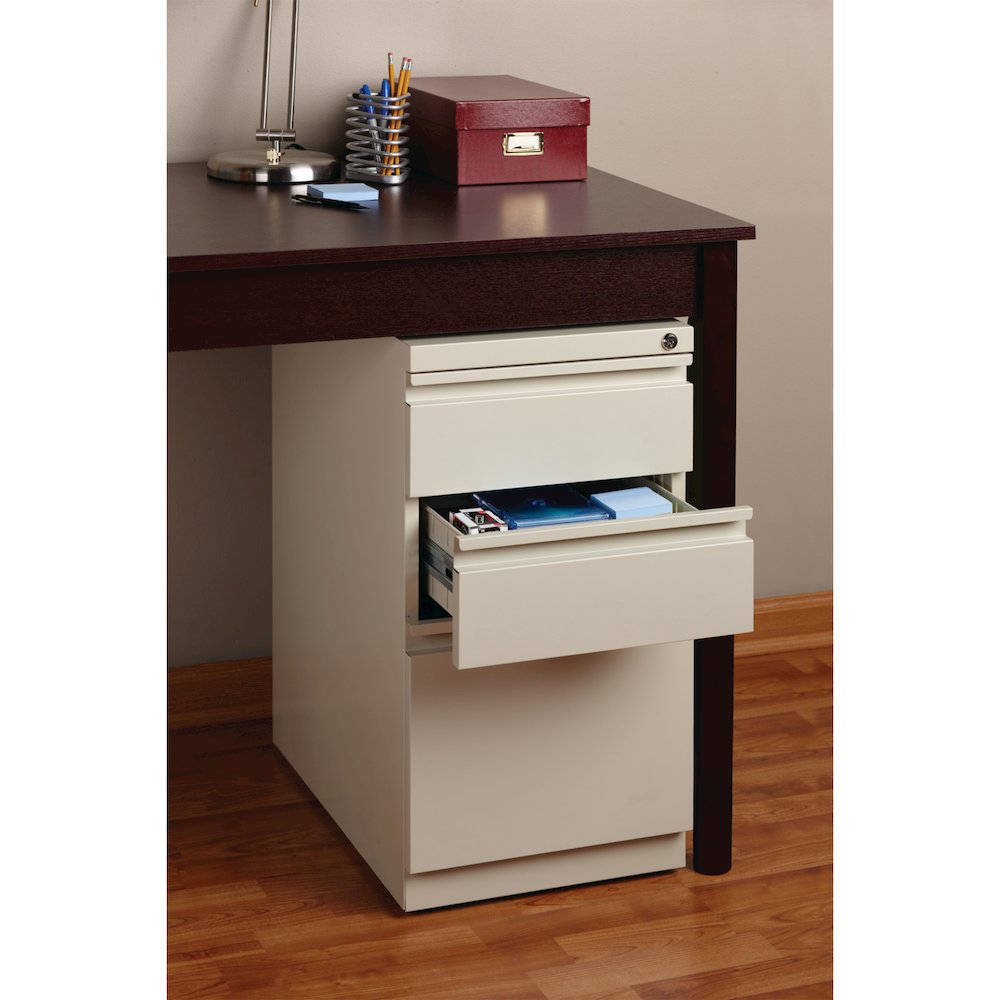 Hirsh 20" Deep Mobile Pedestal File Cabinet 3 Drawer Box-Box-File, Putty. Picture 7