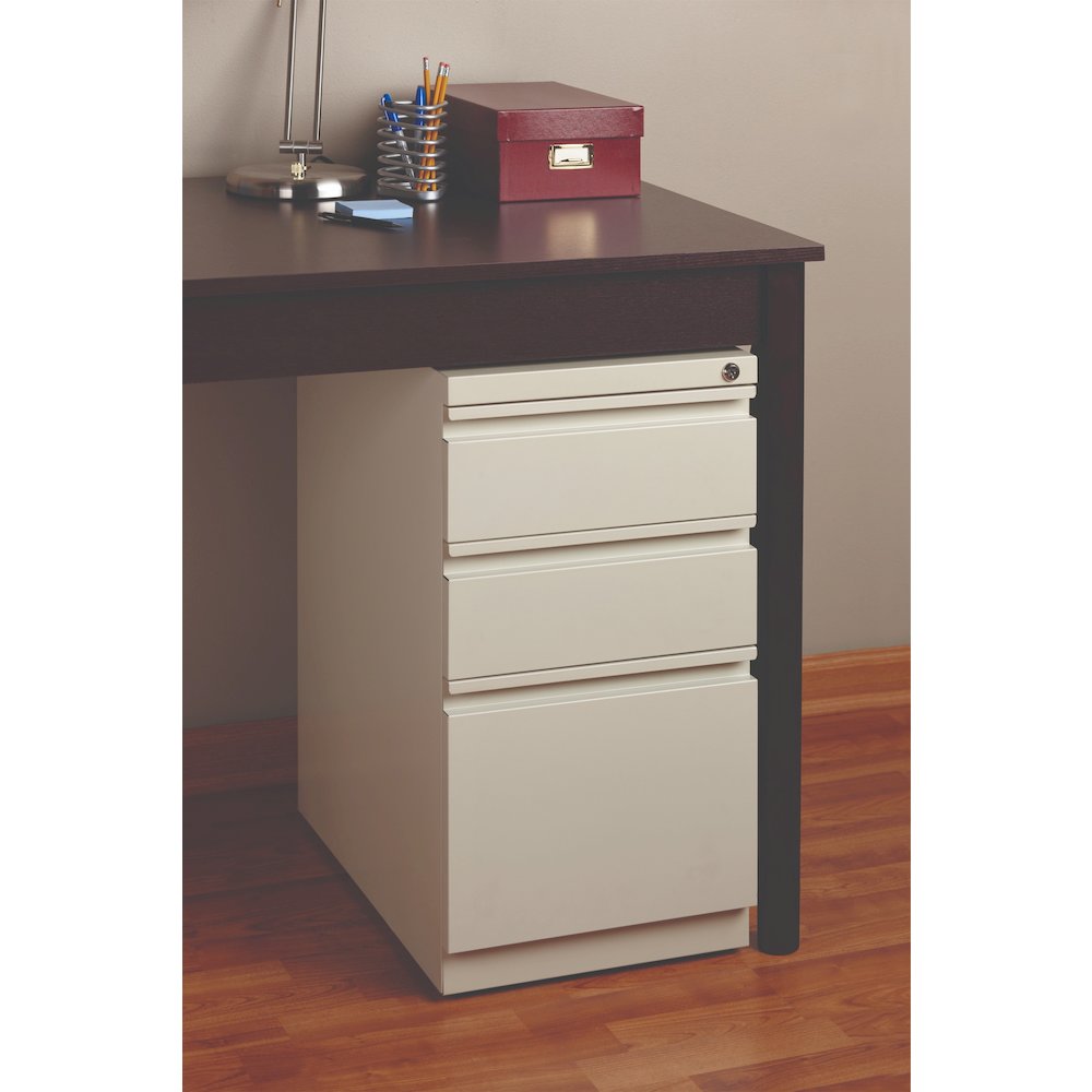Hirsh 20" Deep Mobile Pedestal File Cabinet 3 Drawer Box-Box-File, Putty. Picture 7
