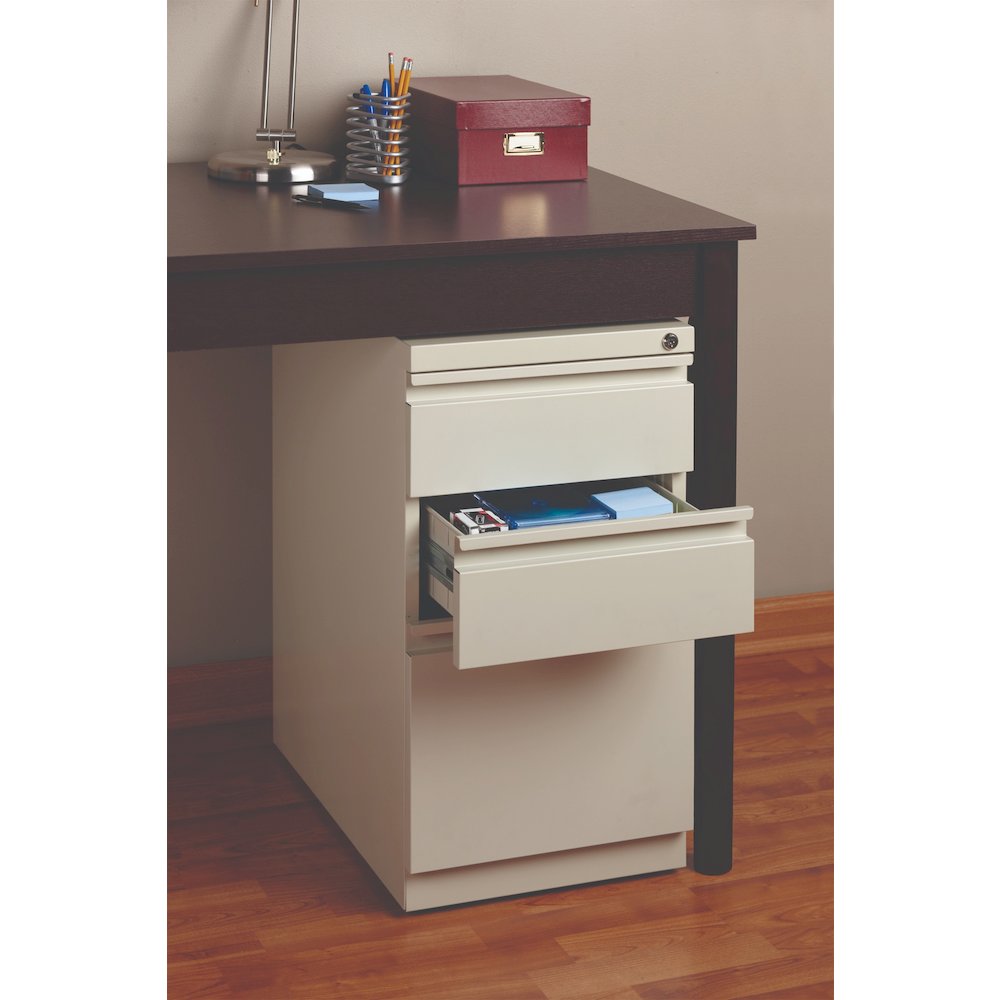Hirsh 20" Deep Mobile Pedestal File Cabinet 3 Drawer Box-Box-File, Putty. Picture 8