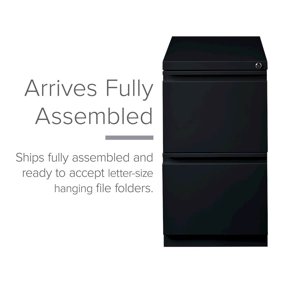 Hirsh 20" Deep Mobile Pedestal File Cabinet 2 Drawer File-File, Black. Picture 7