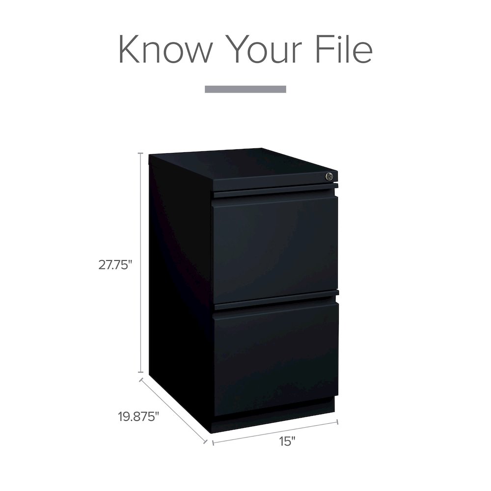 Hirsh 20" Deep Mobile Pedestal File Cabinet 2 Drawer File-File, Black. Picture 10