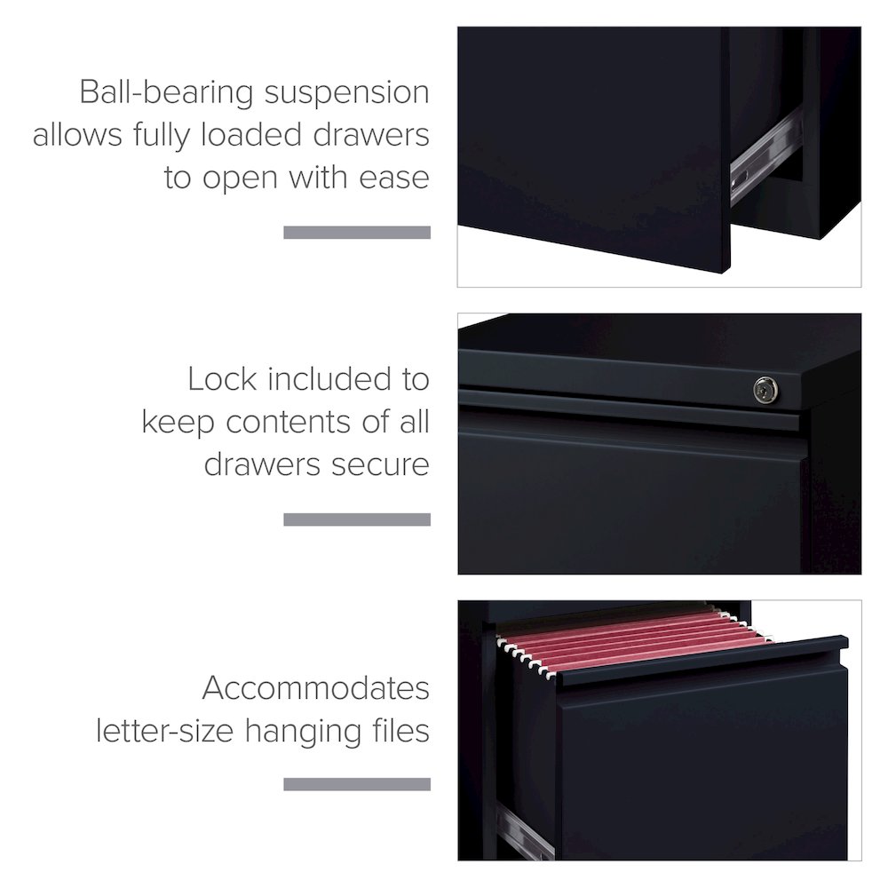 Hirsh 20" Deep Mobile Pedestal File Cabinet 2 Drawer File-File, Black. Picture 13
