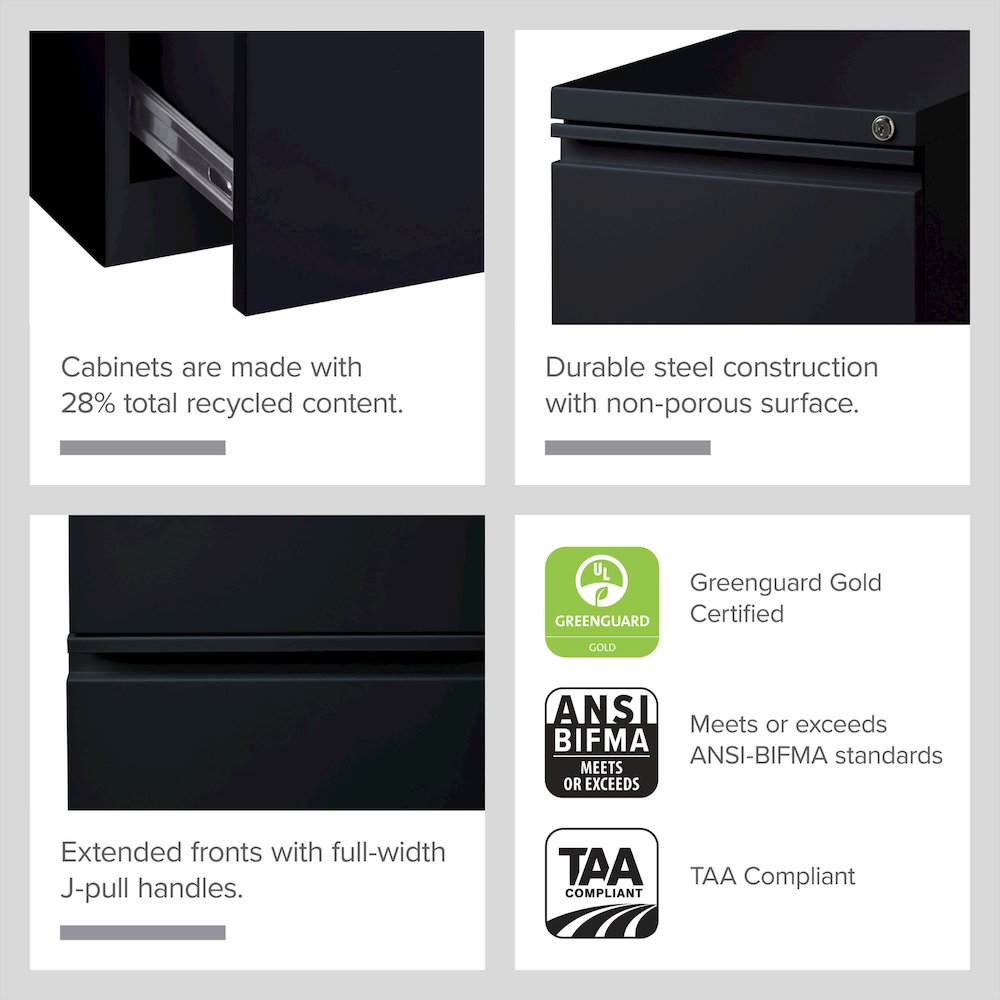 Hirsh 20" Deep Mobile Pedestal File Cabinet 2 Drawer File-File, Black. Picture 14