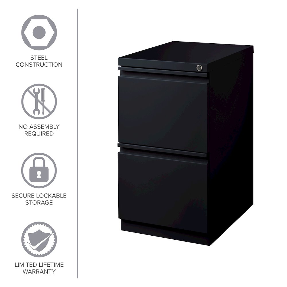 Hirsh 20" Deep Mobile Pedestal File Cabinet 2 Drawer File-File, Black. Picture 15