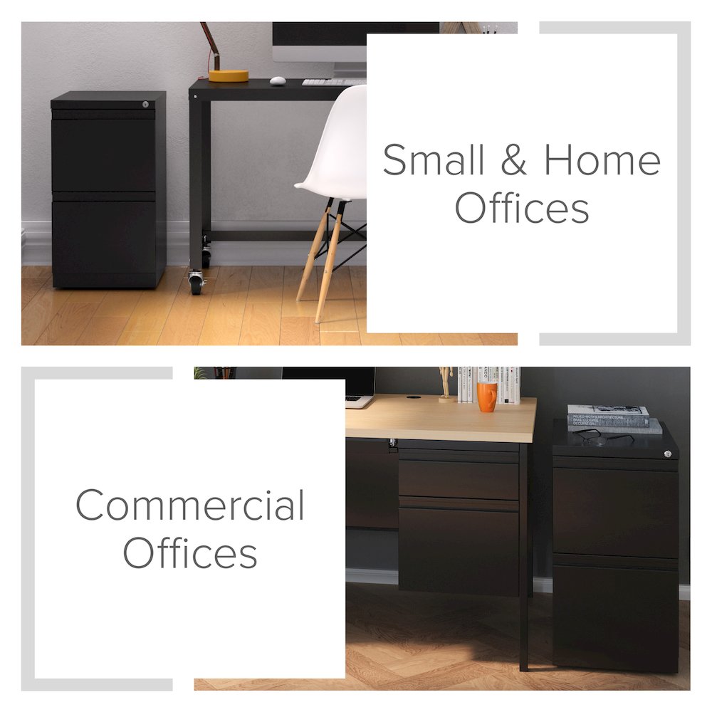 Hirsh 20" Deep Mobile Pedestal File Cabinet 2 Drawer File-File, Black. Picture 16
