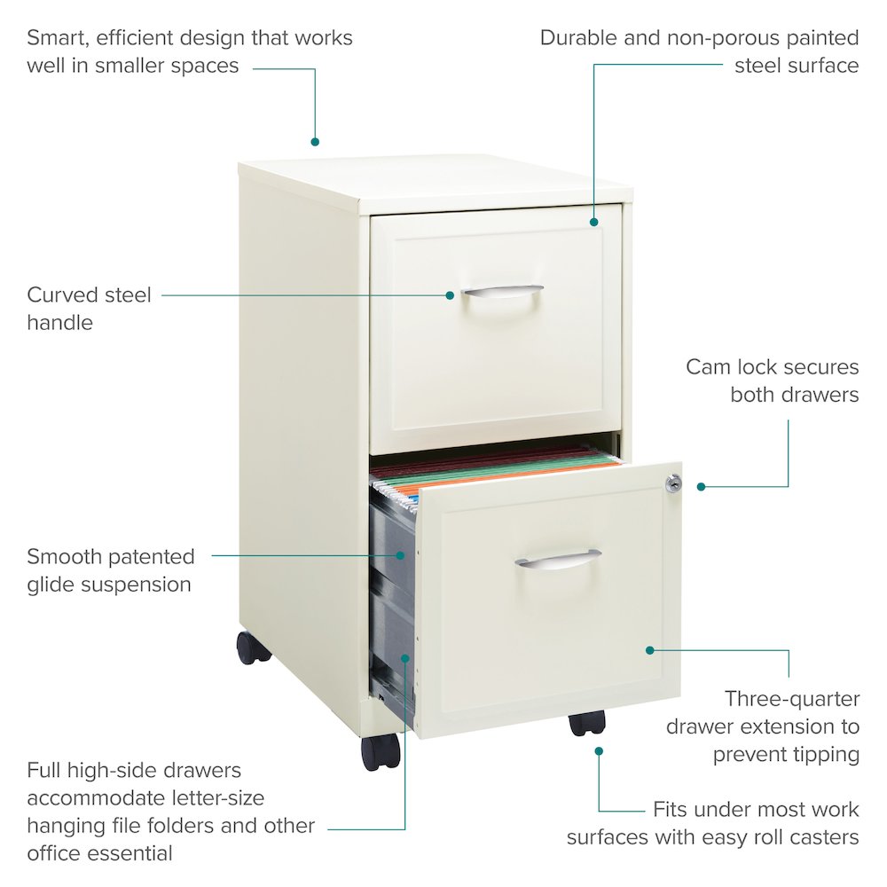 Space Solutions 18" Deep 2 Drawer Vertical File Cabinet, Pearl White. Picture 15