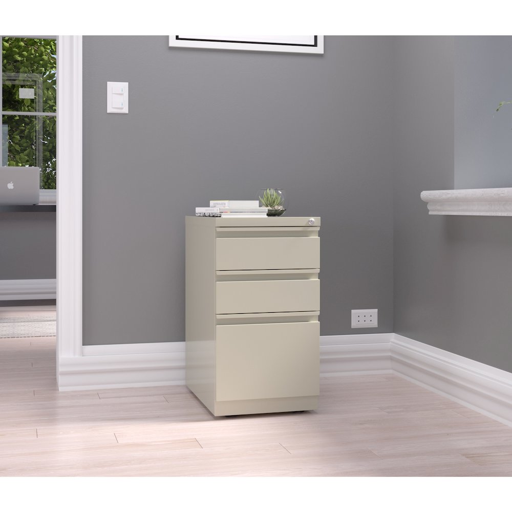 Hirsh 23" Deep Mobile Pedestal File Cabinet 3 Drawer Box-Box-File, Putty. Picture 6