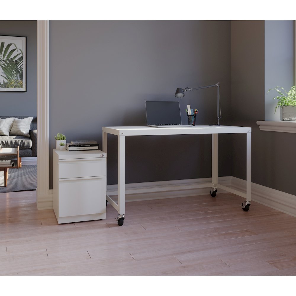 Hirsh 20" Deep Mobile Pedestal File Cabinet 2 Drawer Box-File, White. Picture 6