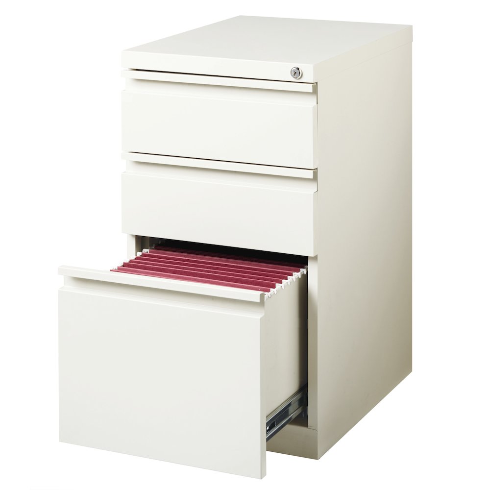 Hirsh 20" Deep Mobile Pedestal File Cabinet 3 Drawer Box-Box-File, White. Picture 3
